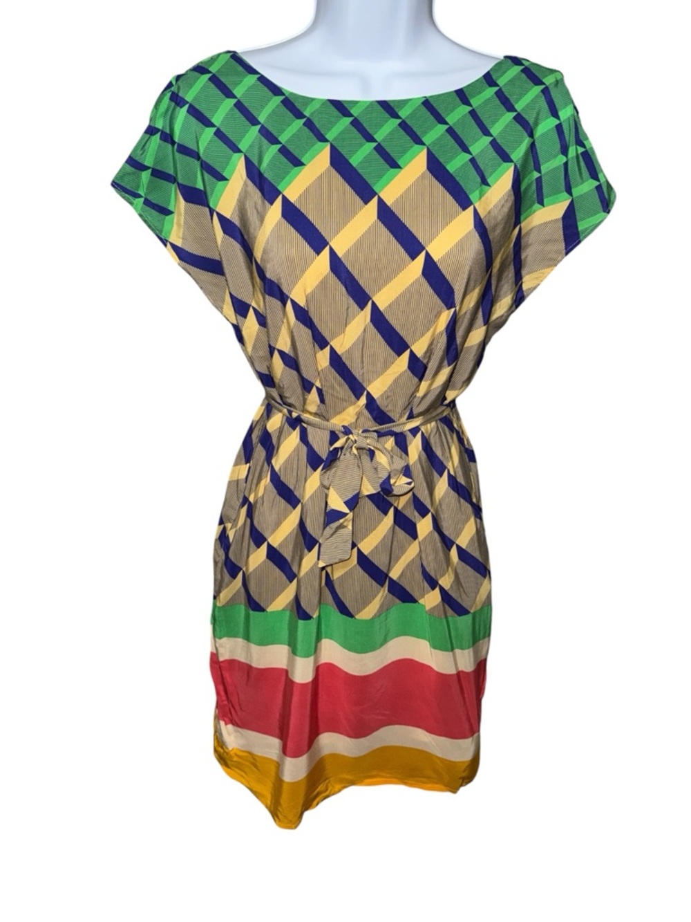 Women’s MNG Collection Colorblock Geometric Tie-Waist Dress - 6